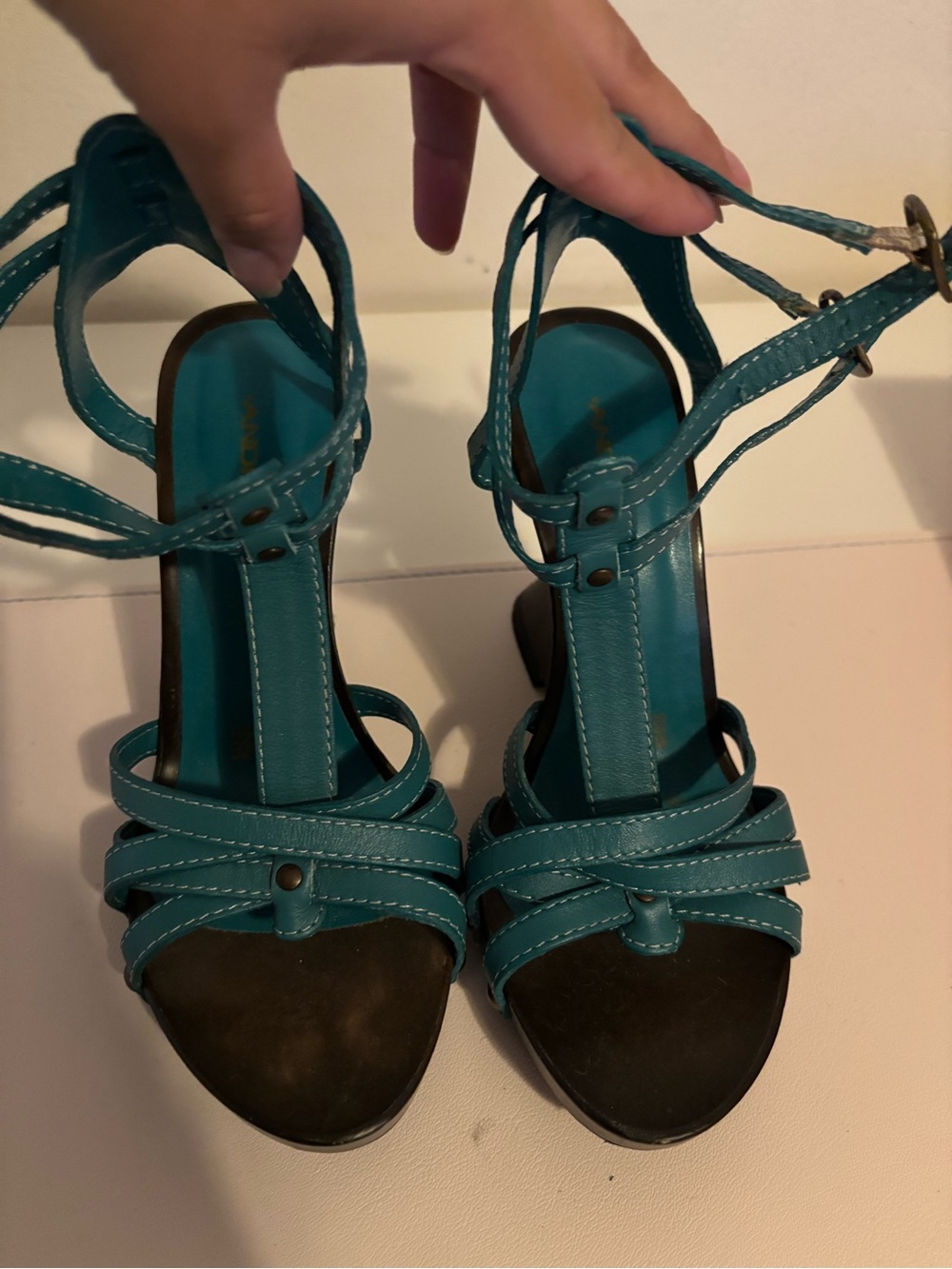 ANDREA FENZI Teal Strappy High Heel Sandals